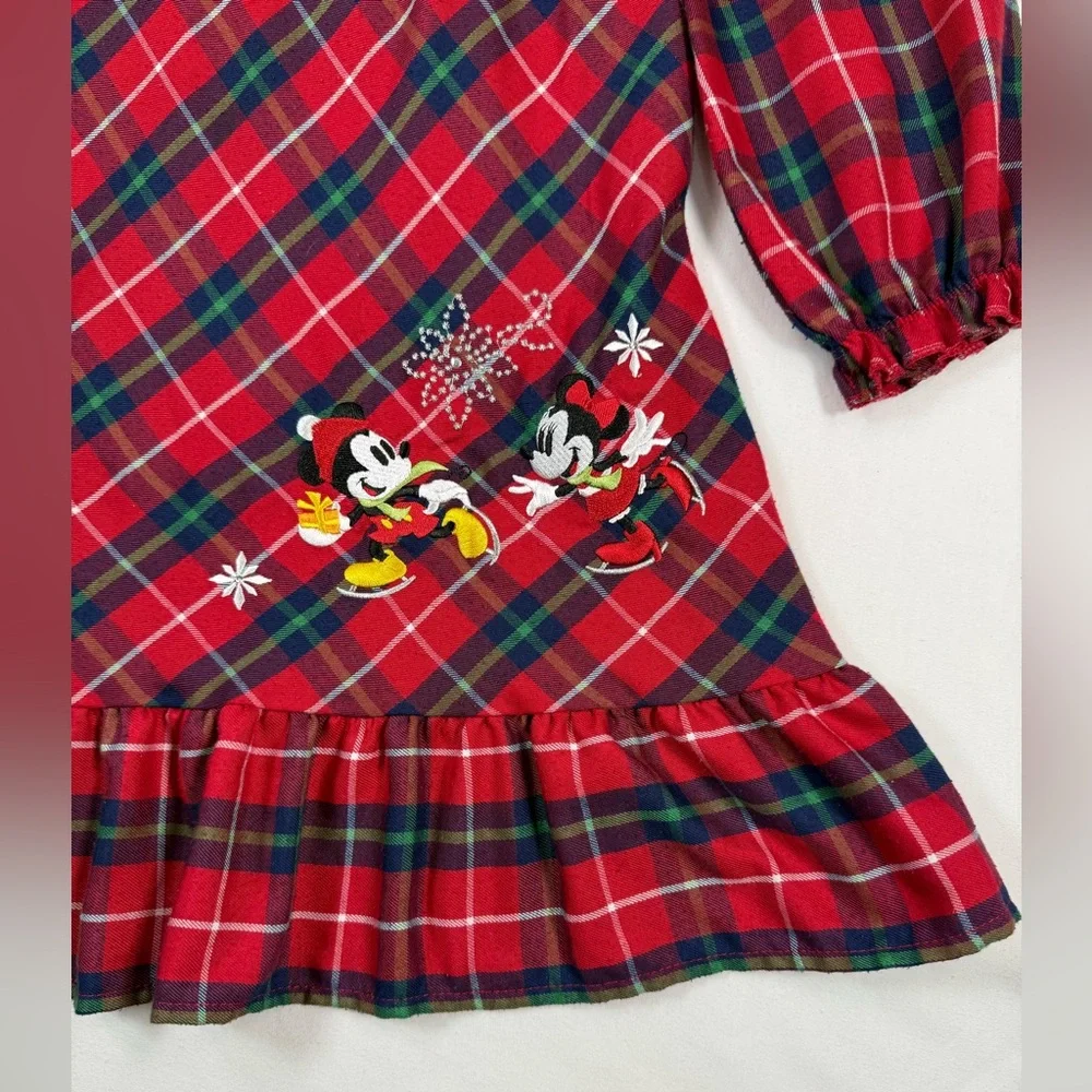 DISNEY STORE Girls Plaid Mickey Minnie Ice Skating Christmas Nightgown 5-6 Cozy‎ - Picture 2 of 12